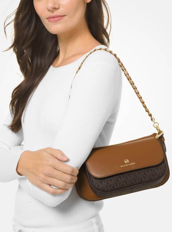 Damske Satchel Taske Michael Kors Jet Set Medium Leather and Logo 4-in-1 Set Čokoláda Žlté - Kabelky Michael Kors Sleva | ZMAIL-6951